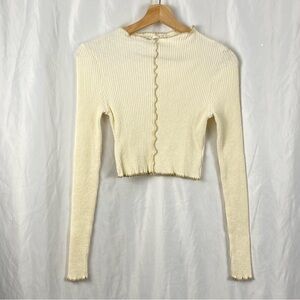O’Neill Cream Ribbed Y2K Long Sleeve Cropped Top Size Small